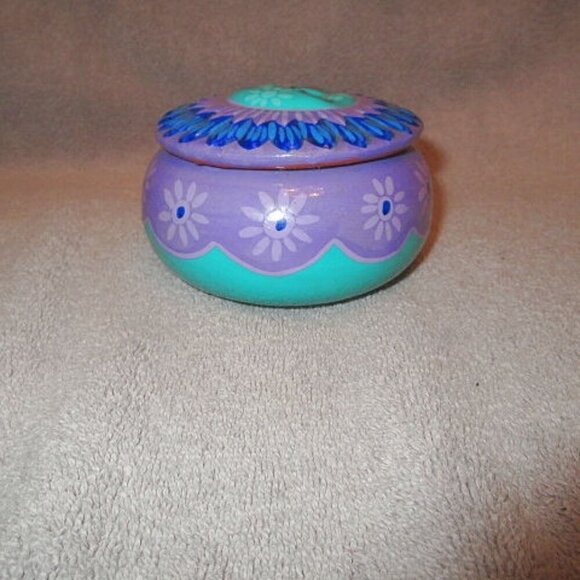 Mexican Talavera Celestial Sun Face Trinket Box Lid Cosmic Art Pottery Decor - Picture 4 of 6